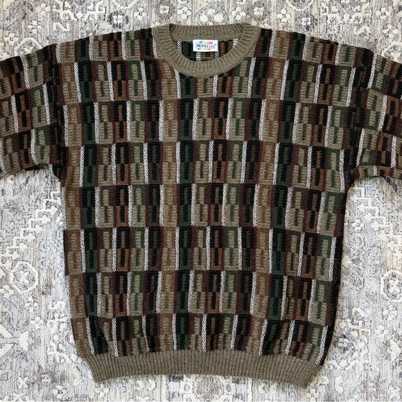 Vintage 3D Knit Chunky Sweater Olive Green Earth-tone - Picture 4 of 16